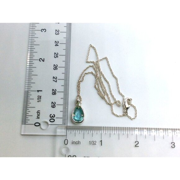 Vintage Style Silver Tone Necklace With Teardrop Blue Gemstone Pendant & Crystal - Picture 5 of 5